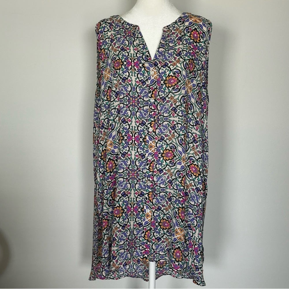 Spense Sleeveless Filigree Print Long Button Up Tunic Top - Picture 5 of 6